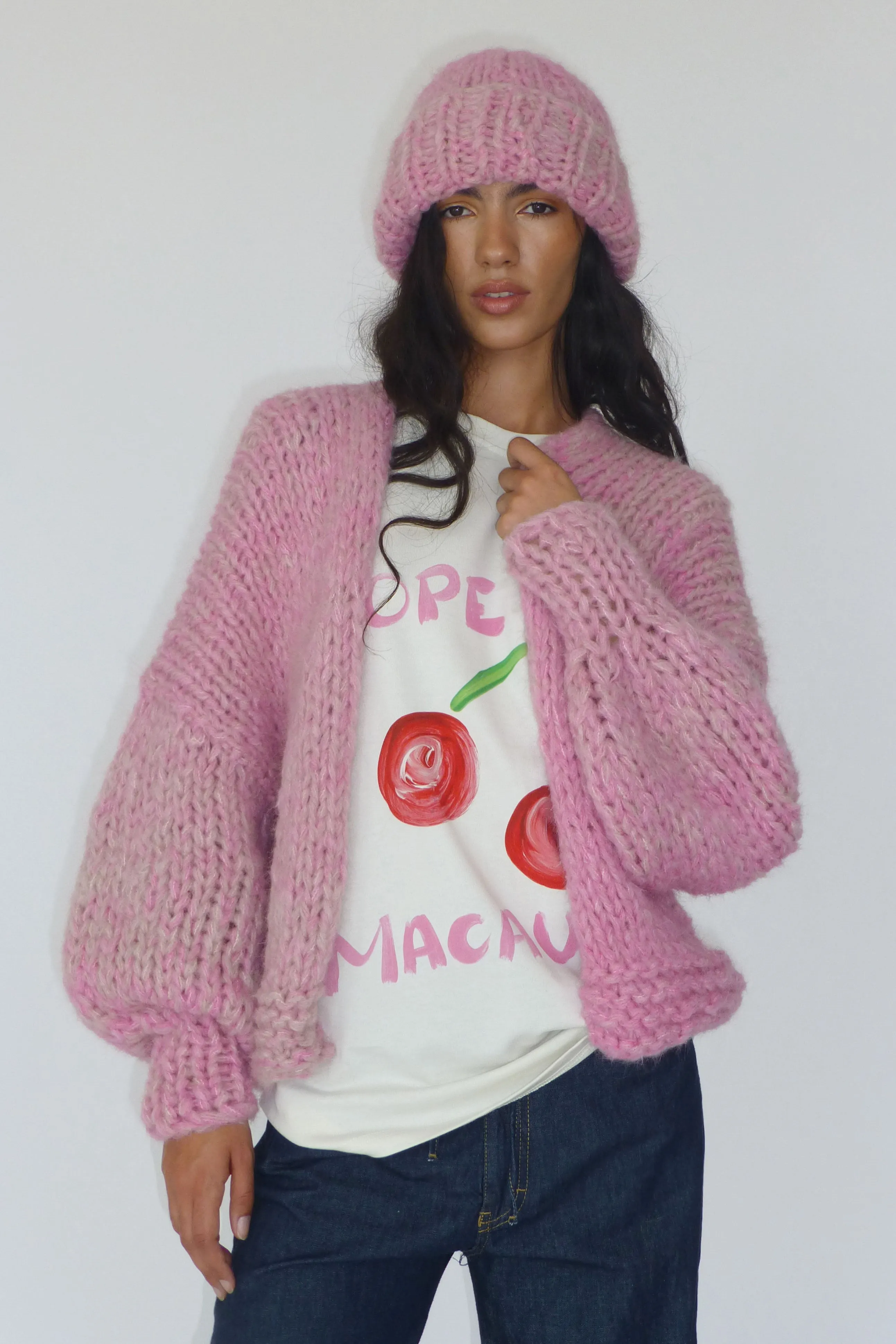 Pink Fluffy Chunky Knit Cardigan