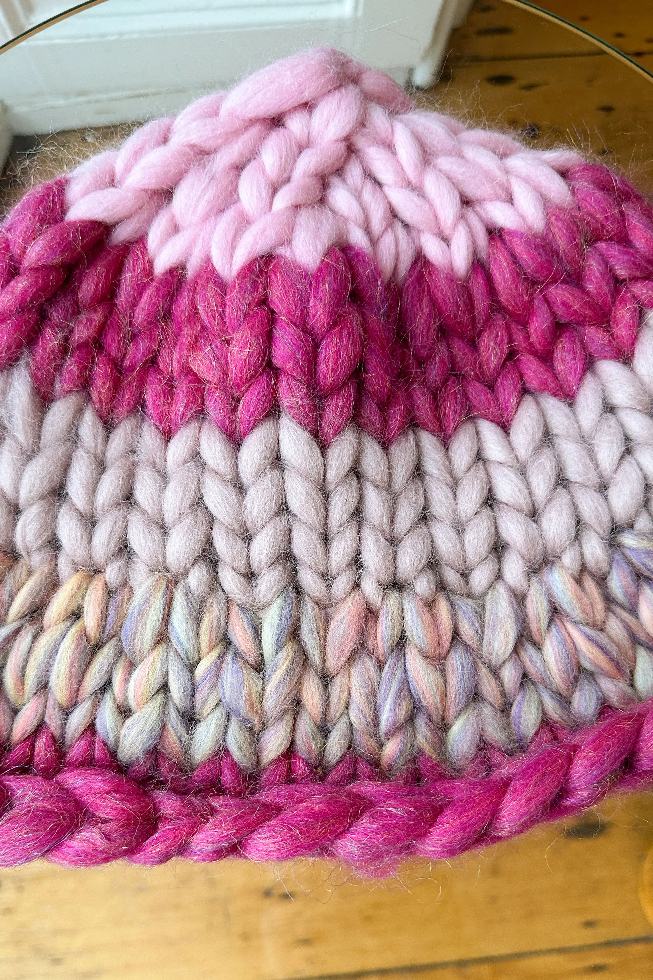 Pink Patchwork Colossal Knit Mushroom Hat #2 (Sample)