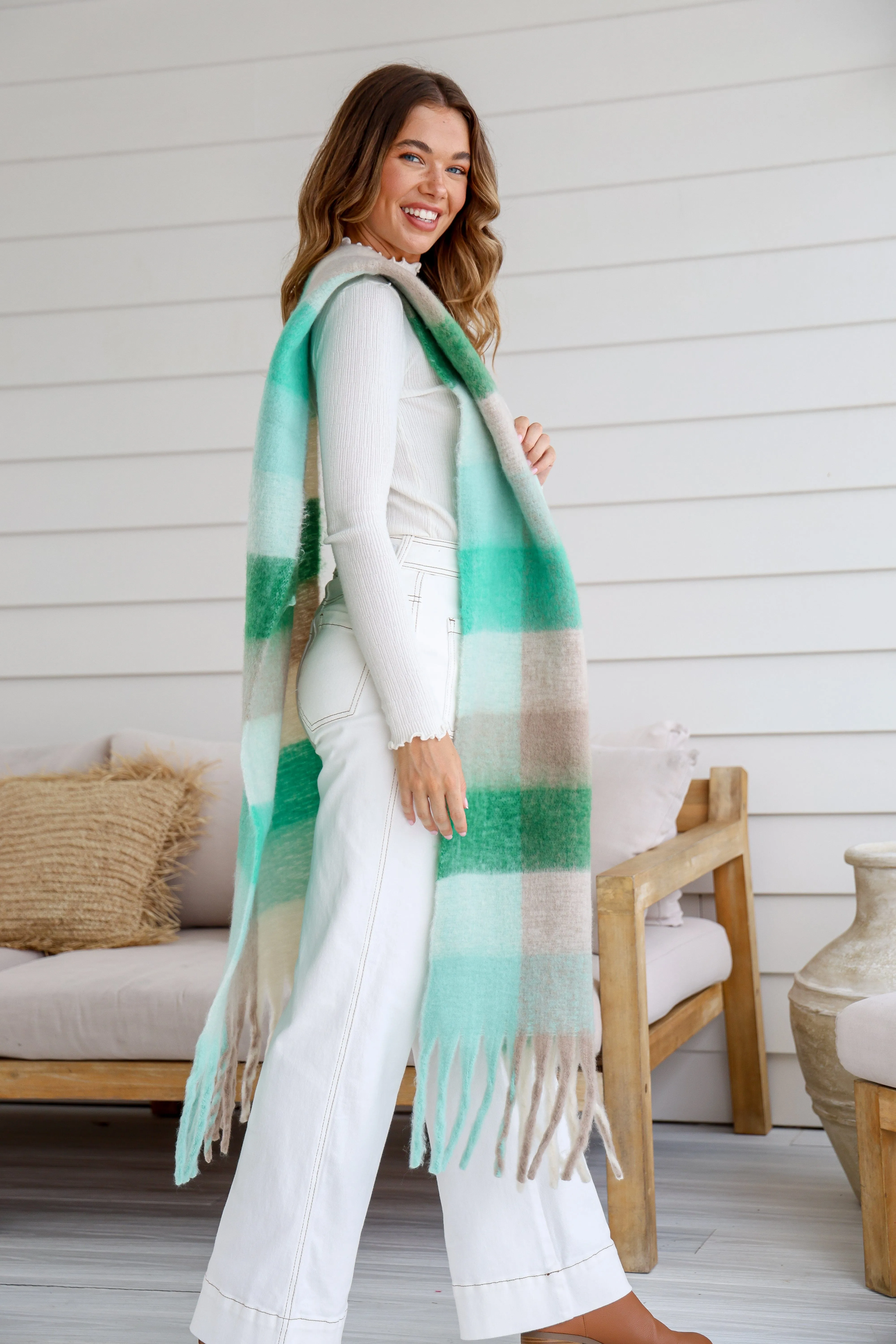 Pixie Chunky Soft Check Scarf - Green