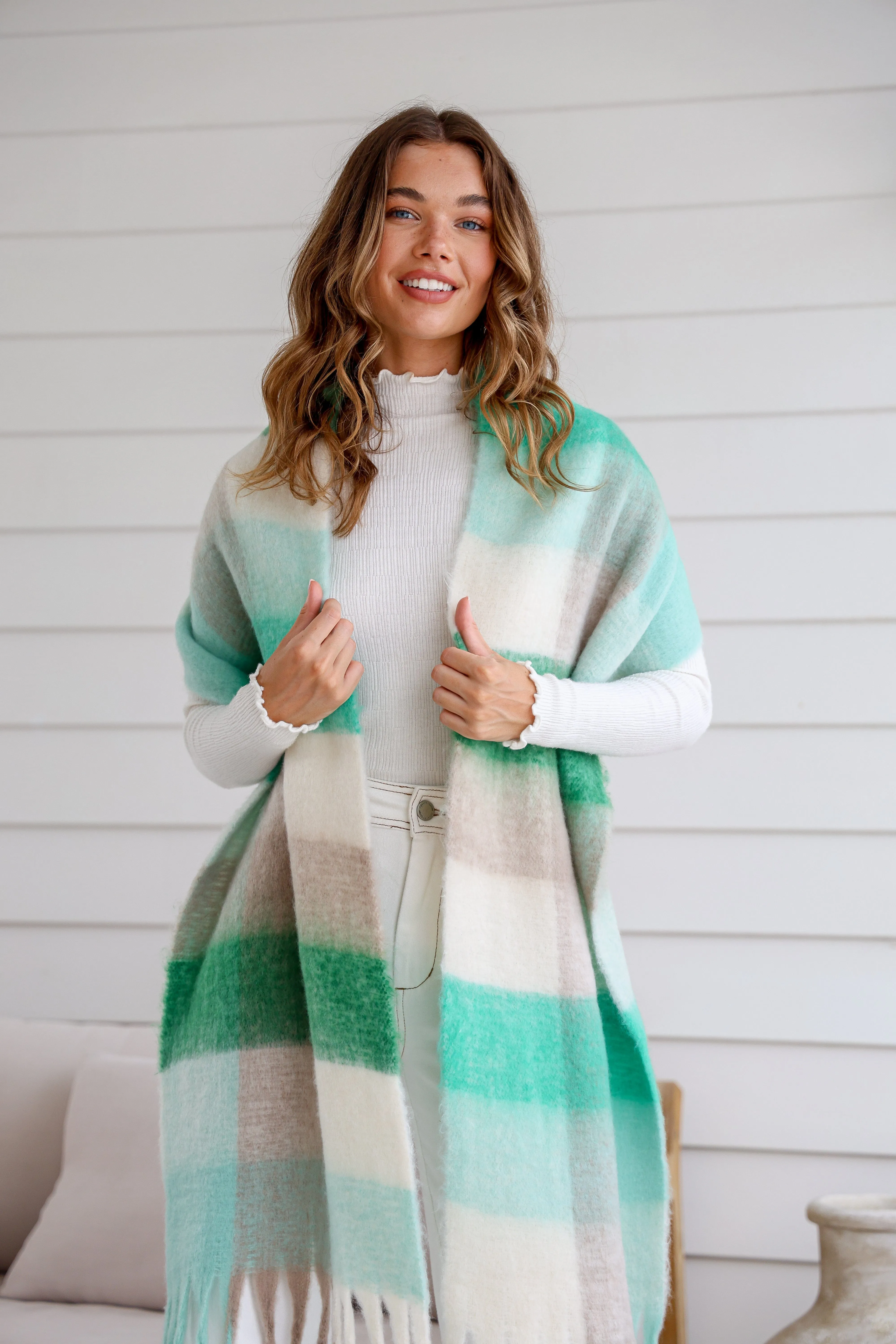 Pixie Chunky Soft Check Scarf - Green