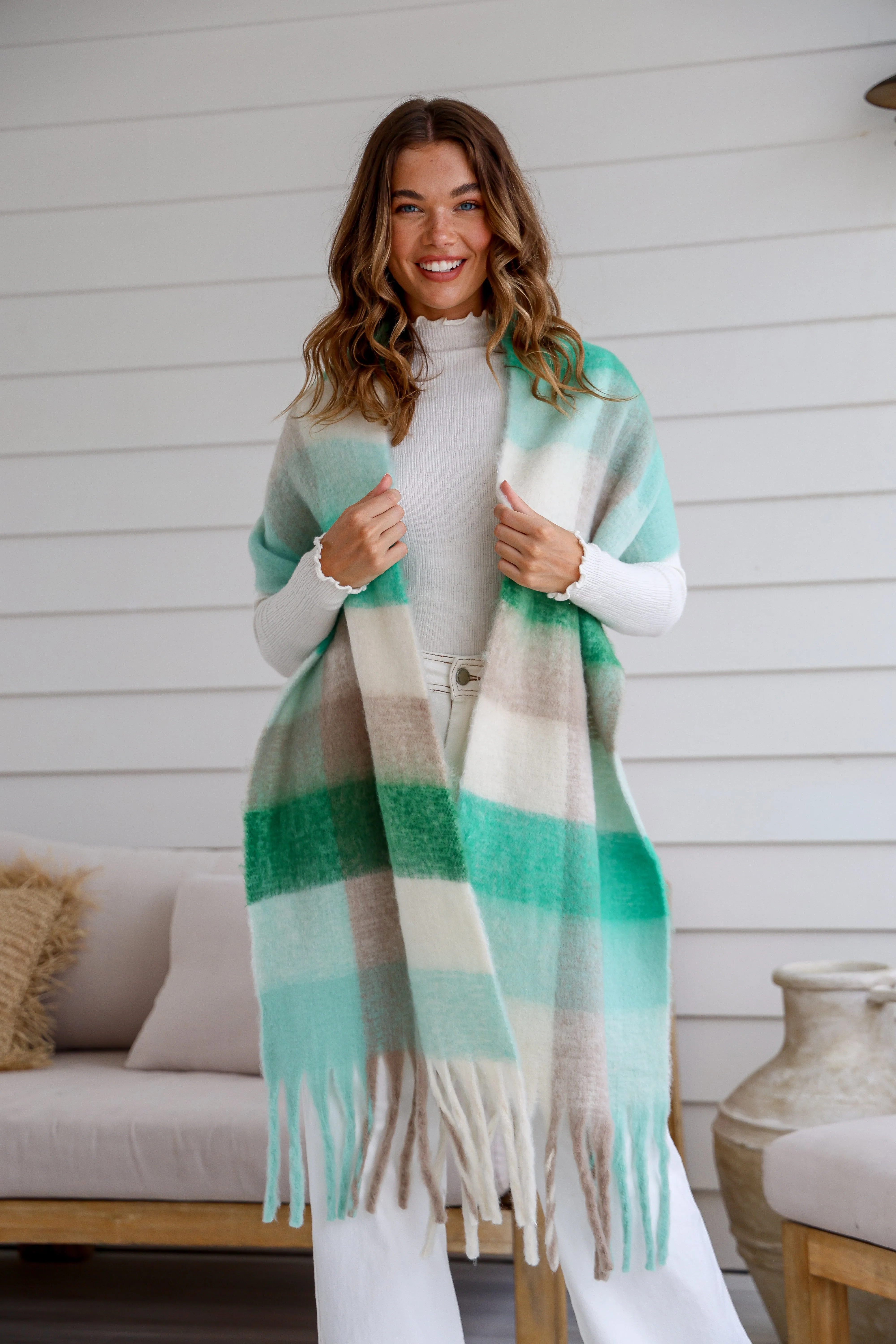 Pixie Chunky Soft Check Scarf - Green