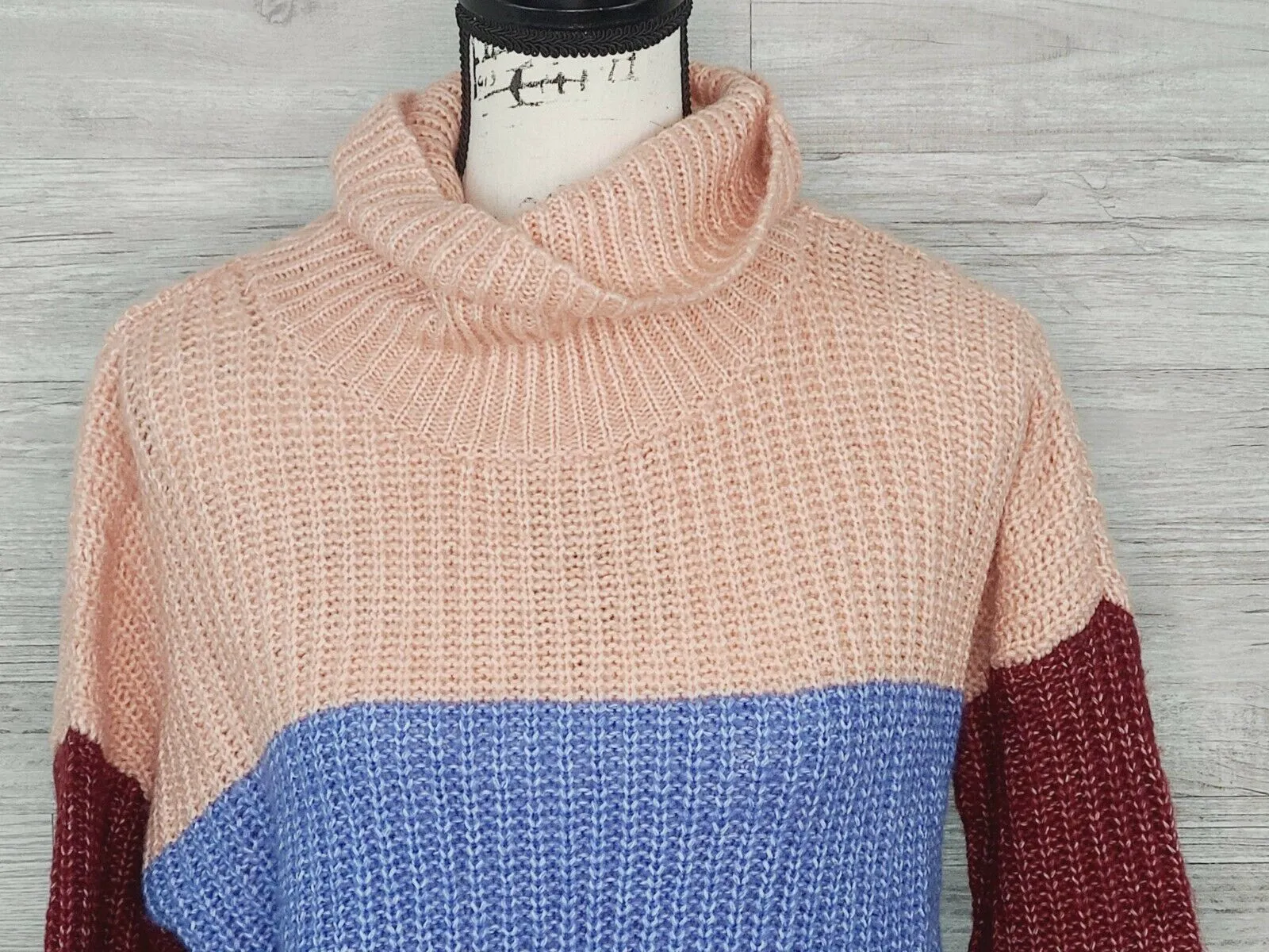 Planet Gold Women's Color blocked Chunky Knit Turtleneck Sweater Medium