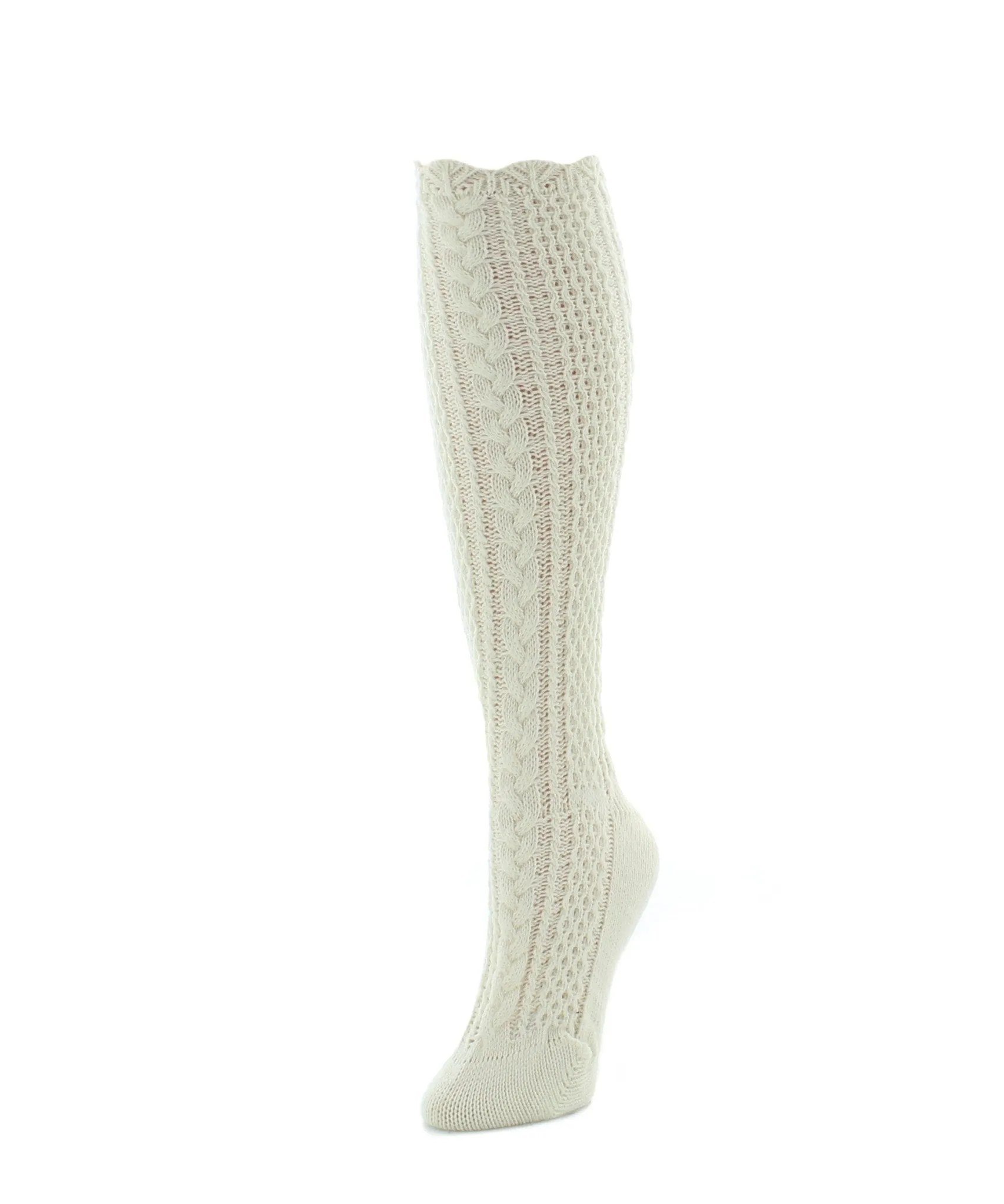 Pointelle Braid Chunky Knit Knee-High Socks