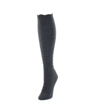 Pointelle Braid Chunky Knit Knee-High Socks