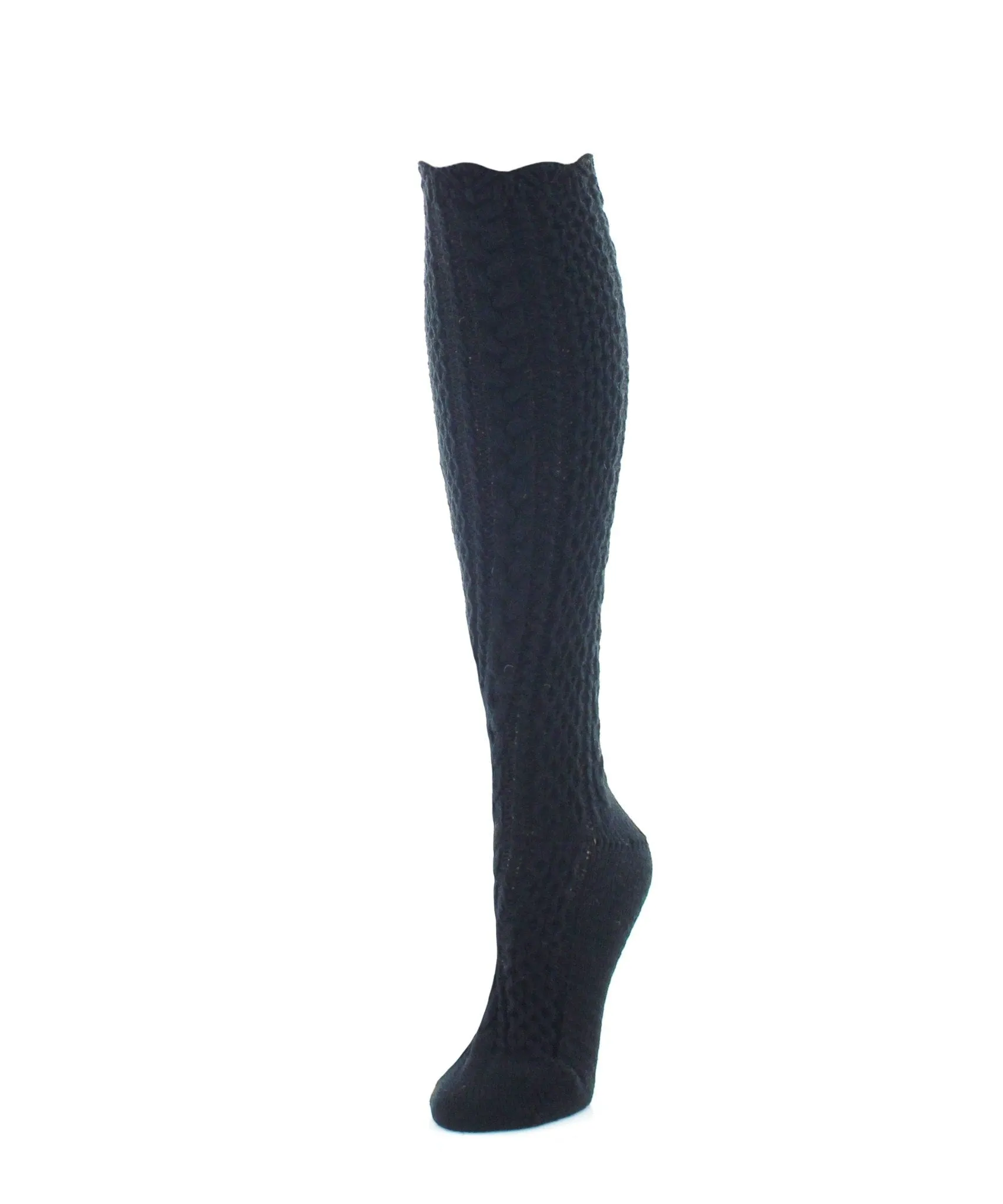 Pointelle Braid Chunky Knit Knee-High Socks