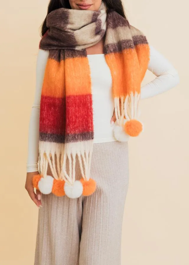 Pom Pom Pop Stripe Pom Tassel Cozy Scarf