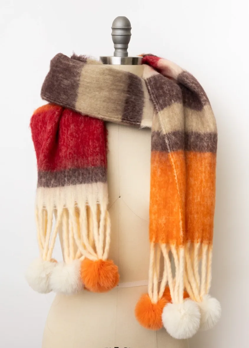 Pom Pom Pop Stripe Pom Tassel Cozy Scarf