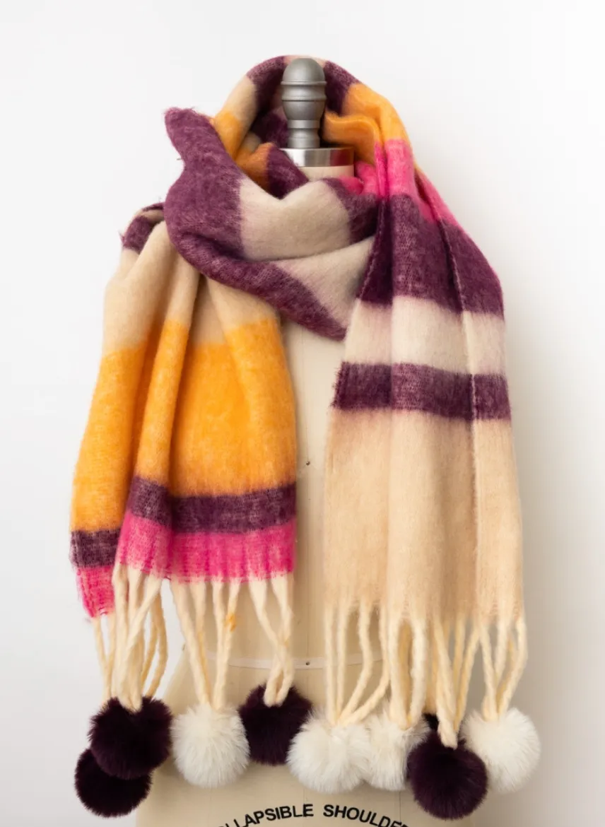 Pom Pom Pop Stripe Pom Tassel Cozy Scarf