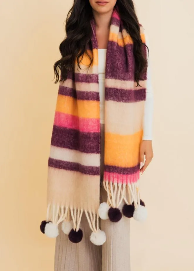 Pom Pom Pop Stripe Pom Tassel Cozy Scarf