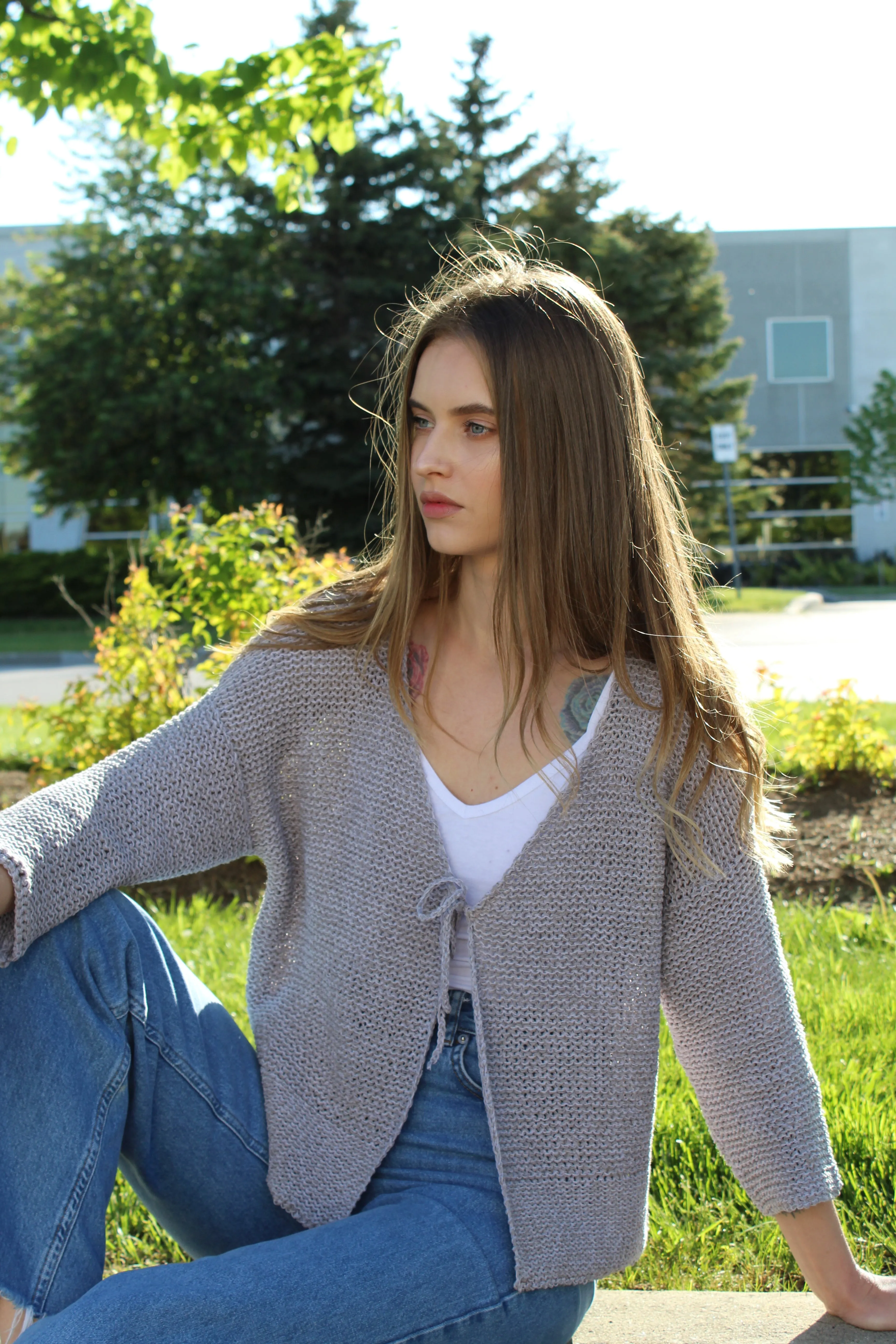 Pure Linen knit sweater  cardigan .