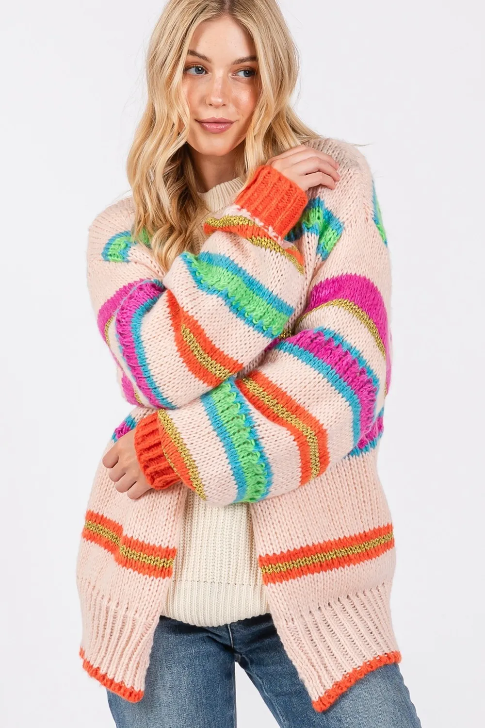 Rainbow Chunky Knit Sweater Cardigan /Stuffology Boutique