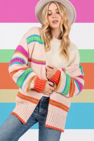 Rainbow Chunky Knit Sweater Cardigan /Stuffology Boutique