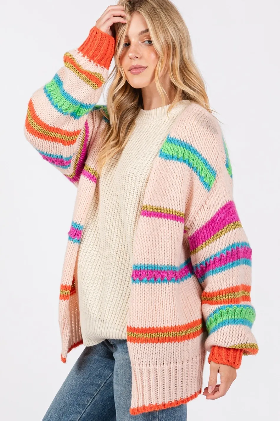 Rainbow Chunky Knit Sweater Cardigan /Stuffology Boutique