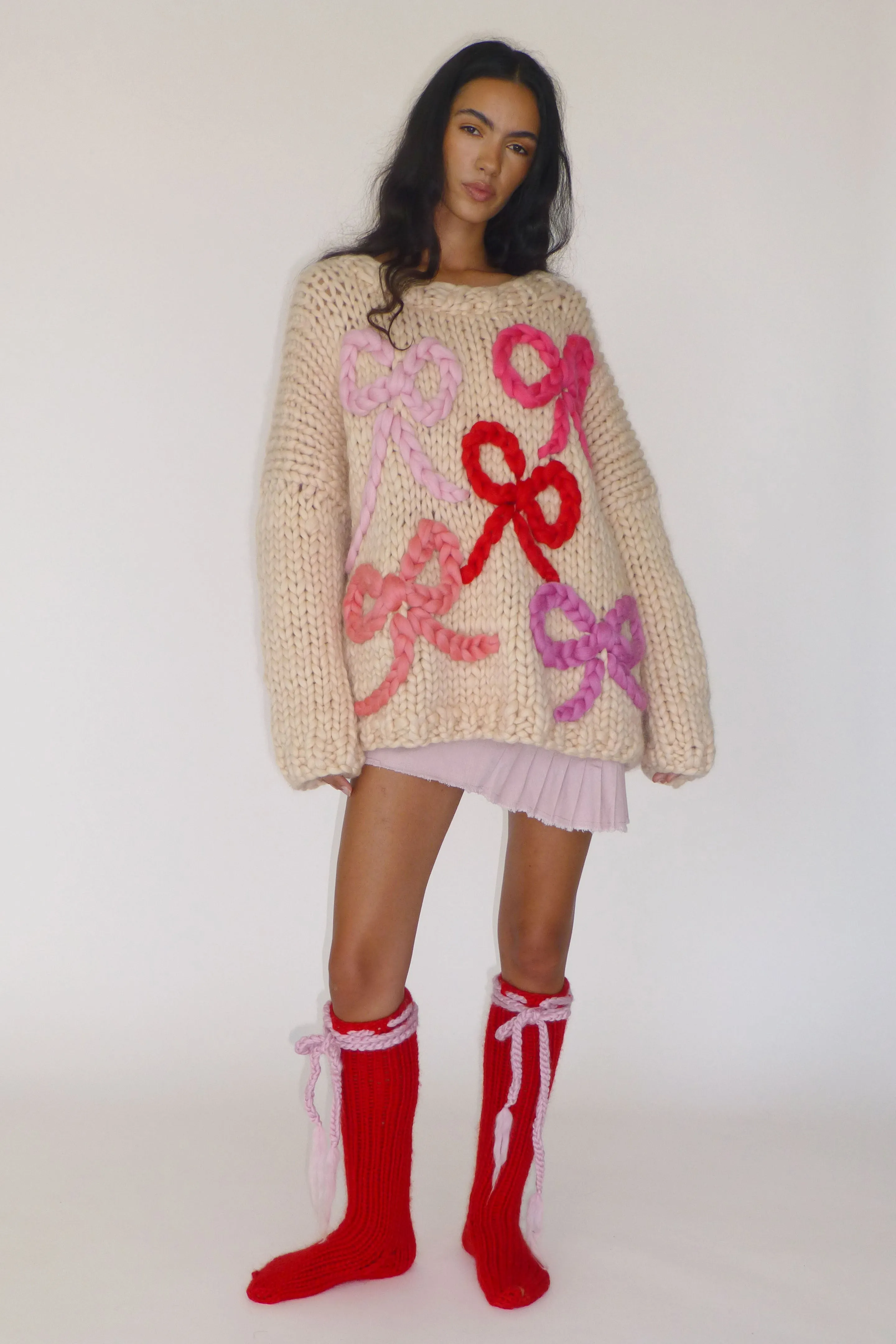 Red Chunky Knit High Knee Socks