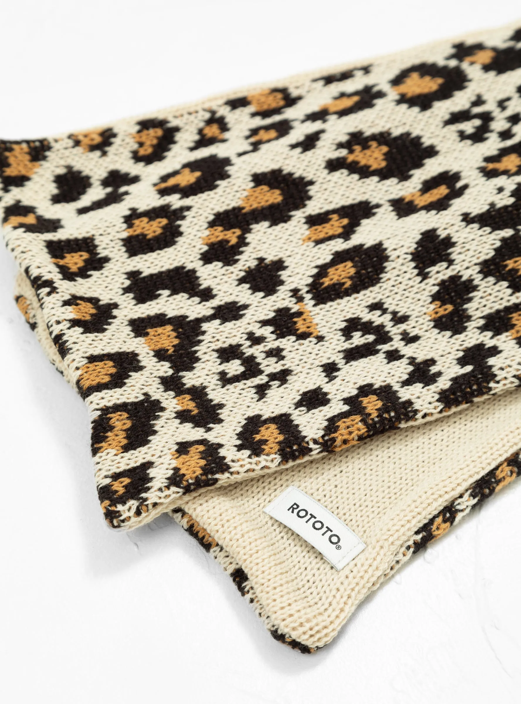 Reversible Chunky Muffler Scarf Ivory & Brown Leopard