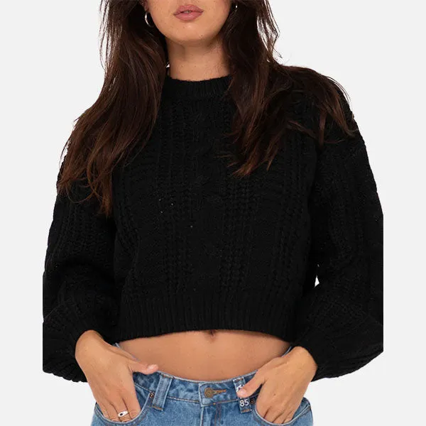 Rusty Folktale Crop Chunky Knit - Black