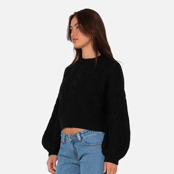 Rusty Folktale Crop Chunky Knit - Black