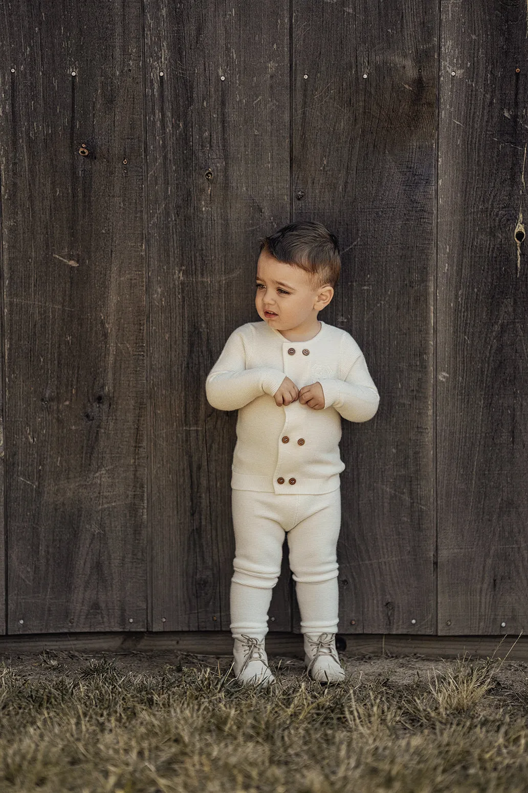 set outfit chunky knit top and pants - cream