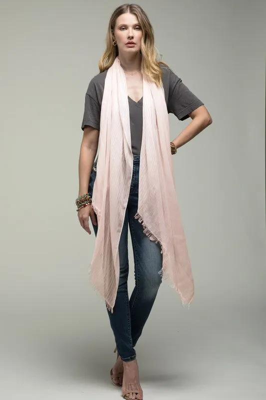 Slender stripe oblong lightweight frayed fringe scarf