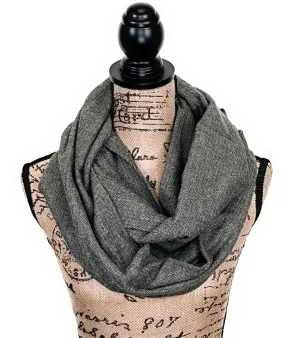 Smokey Gray and Black Herringbone Medium Weight Flannel Scarf