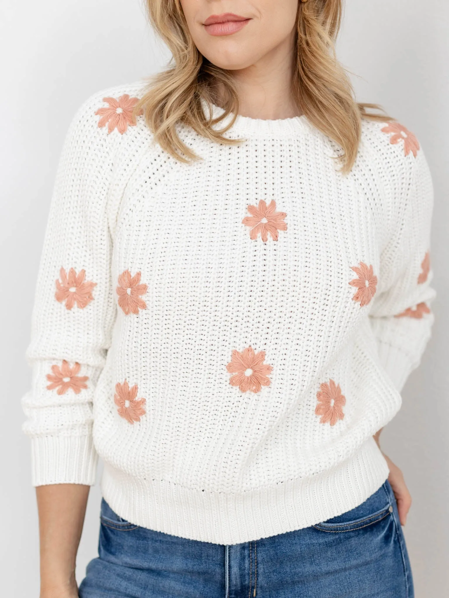 Stitched Floral Chunky Sweater