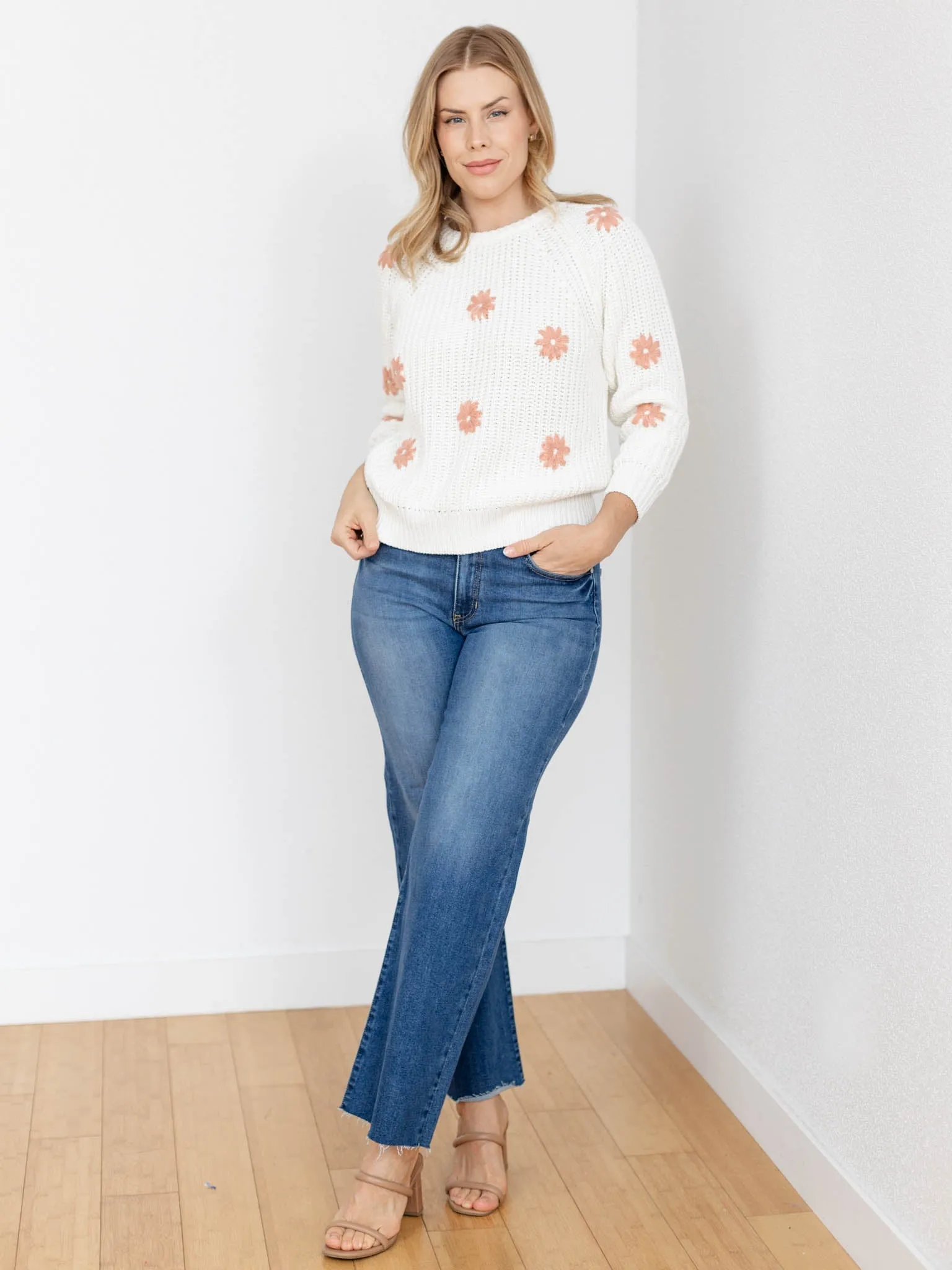 Stitched Floral Chunky Sweater