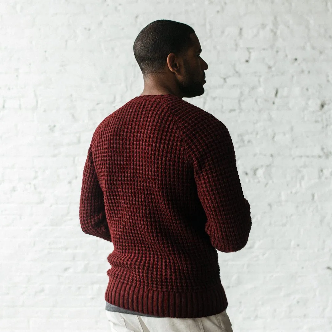 The Fisherman Sweater in Maroon Waffle