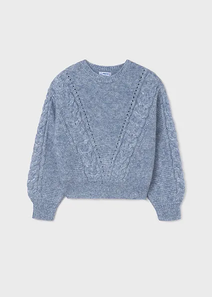 top l/s cable chunky knit - indigo-080