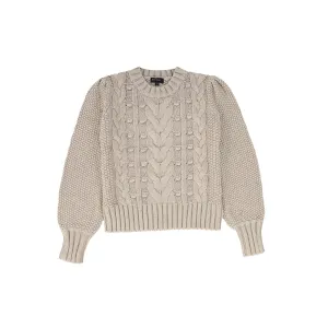 top l/s chunky knit braid design - oatmeal