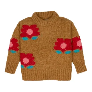 top l/s chunky knit flower - sand