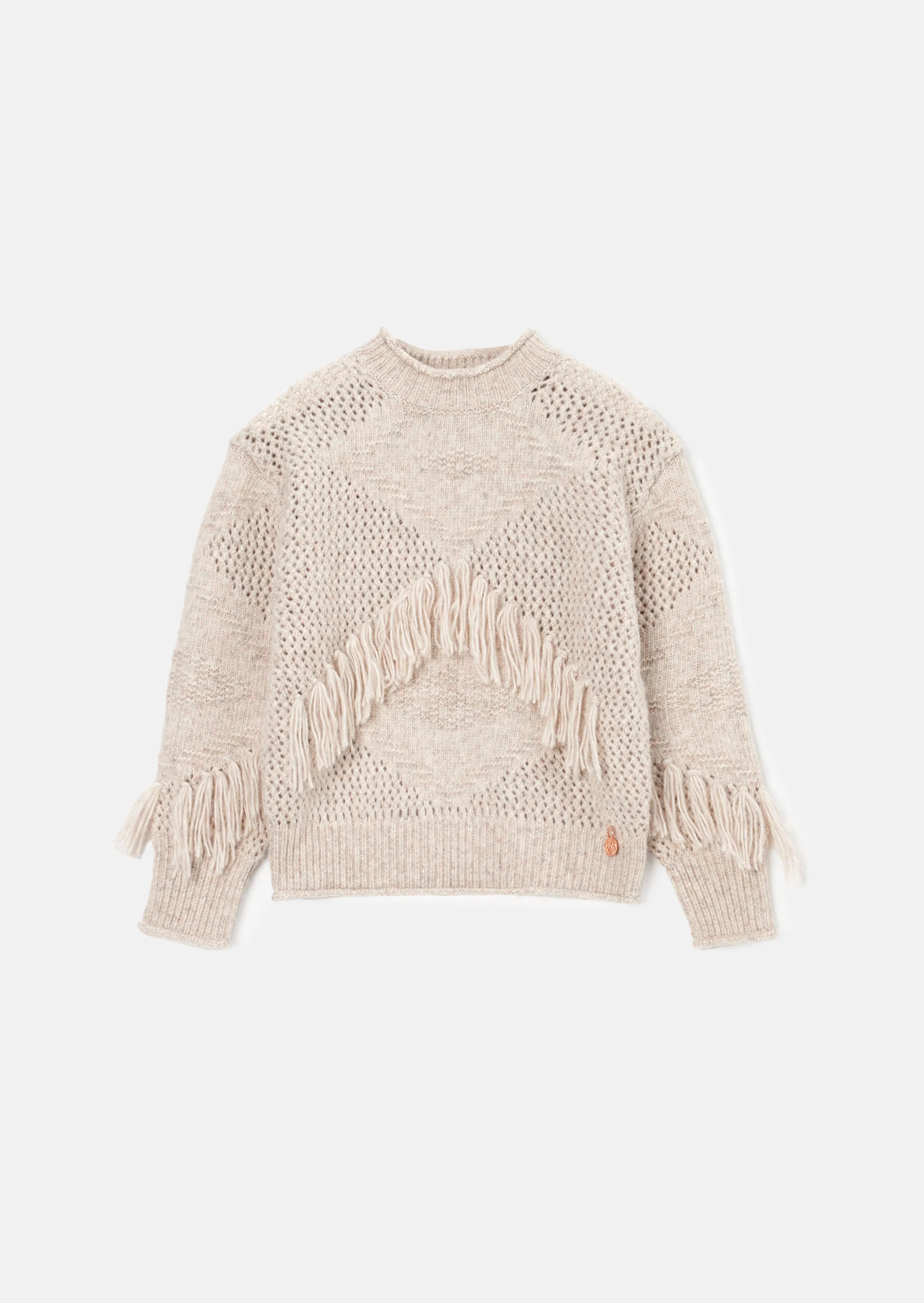 top l/s chunky knit fringes - stone