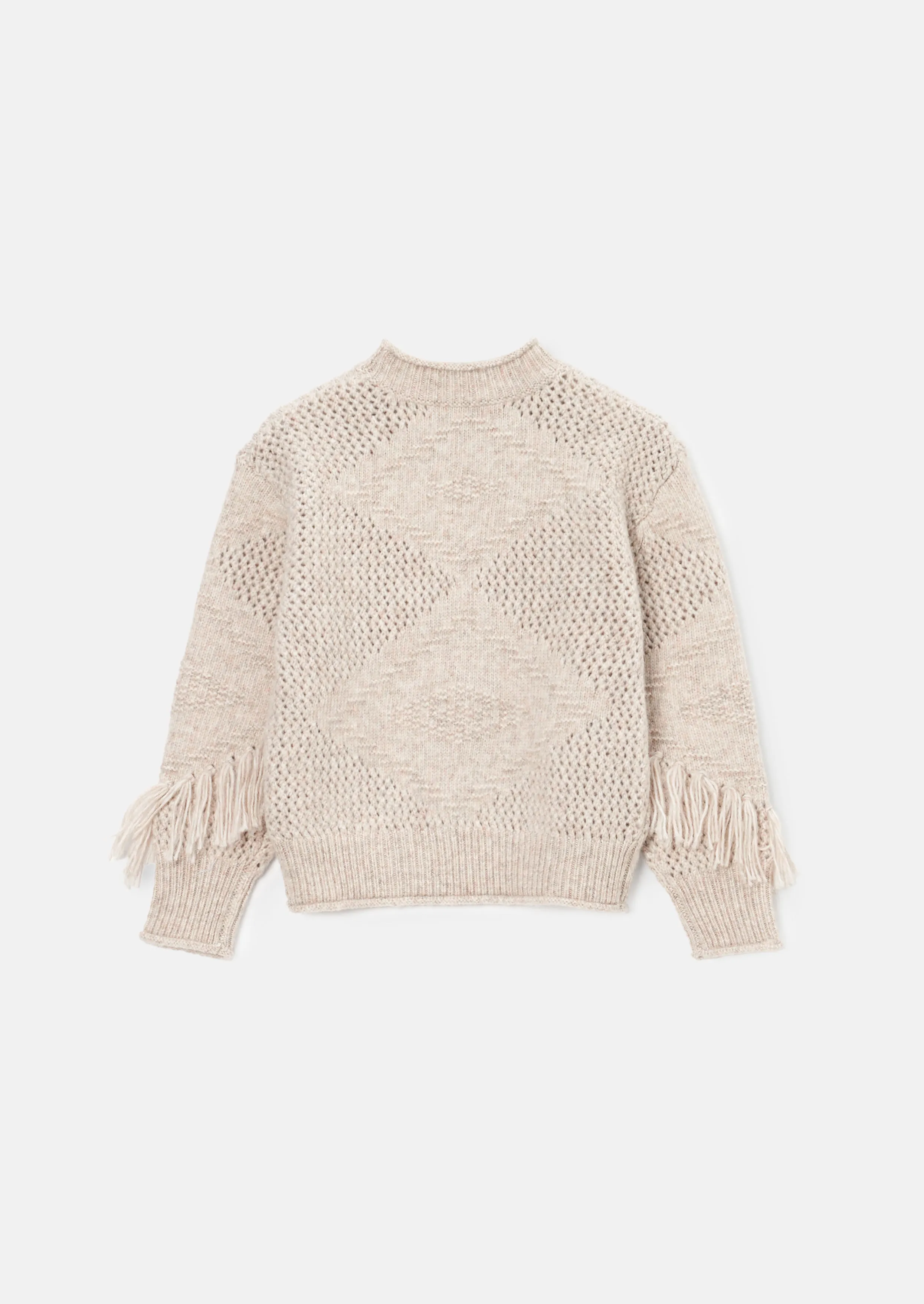 top l/s chunky knit fringes - stone