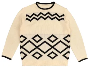 top l/s knit chunky intarsia - cream