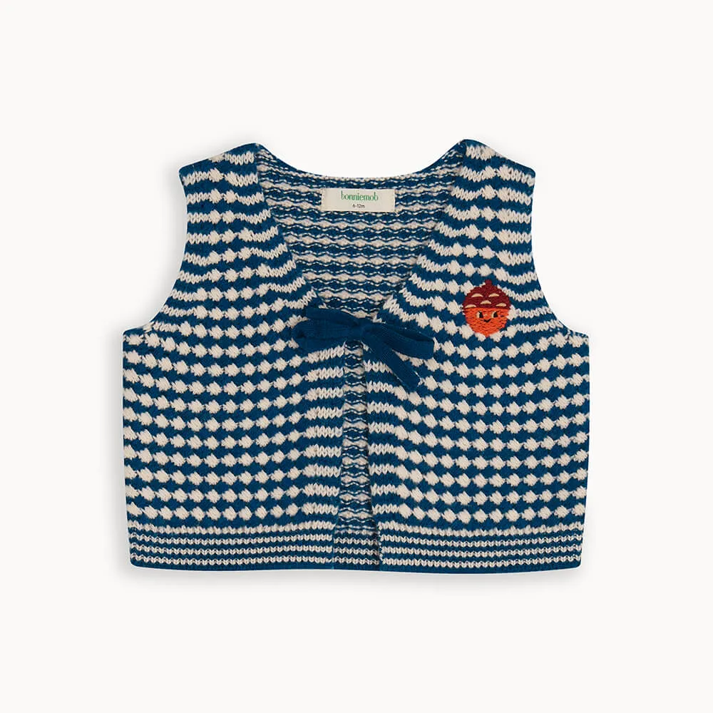 vest knit chunky checker waistcoat - navy mix