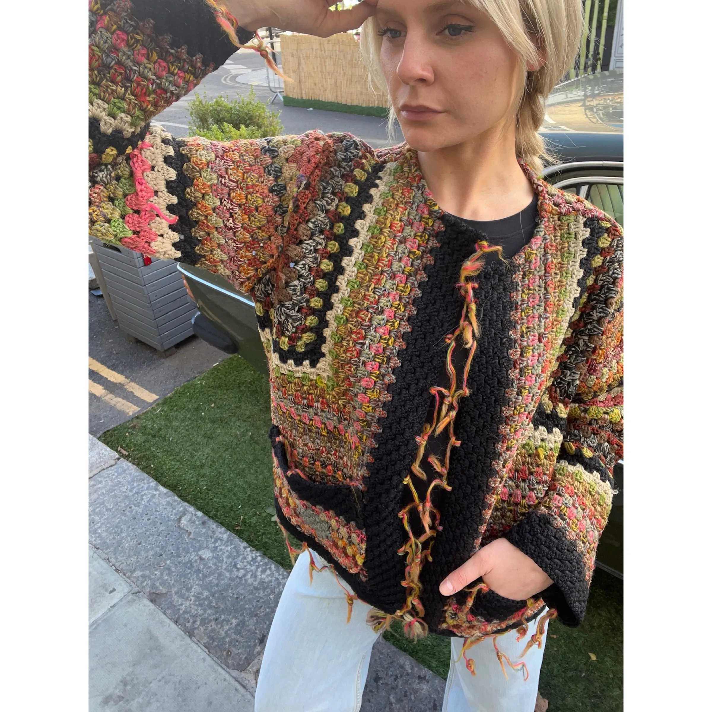 Vintage crochet cardigan multi