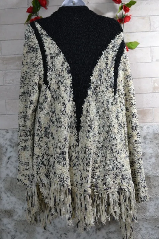 Wishlist Western Fringe Cardigan Sweater - Cream Black