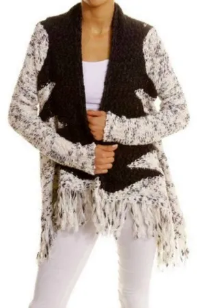 Wishlist Western Fringe Cardigan Sweater - Cream Black